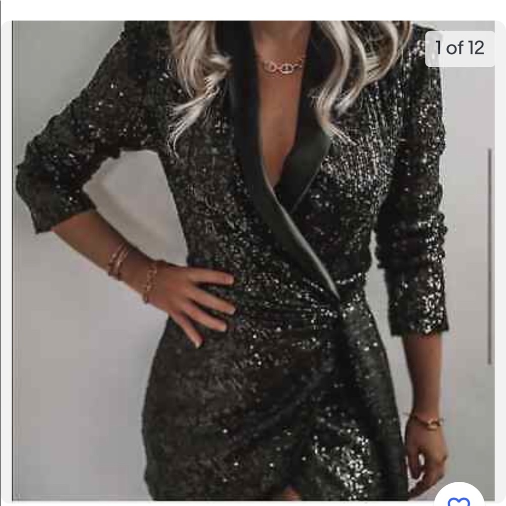 Zara BLOGGER FAV Sequin Wrap Tuxedo Blazer Dress